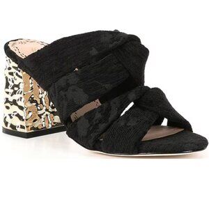 Muse Marchesa Mules Iris Printed Black Velvet Heels Sandals Ladies Size 8.5M